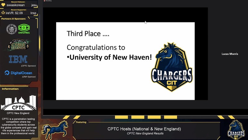 Image of zoom call announcing New Haven got third place.