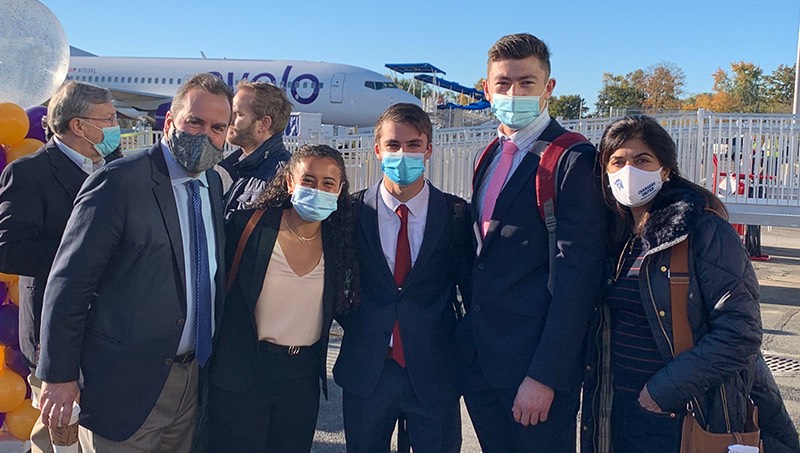 Left to right: Sheahon Zenger, Ph.D., Gabriela Garcia-Perez ’24, Brendan Shamas ’23, Andrew Bianco ’23, and Angelica Gianchandani, M.A.