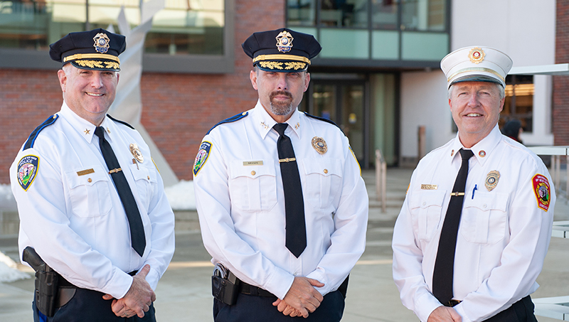 Left to right: Brett Mahoney, Adam Brown '93, '19 M.S, Chris Reed ’00, ’18 MS