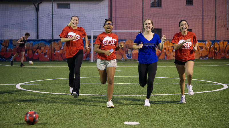 Students on the soccer field